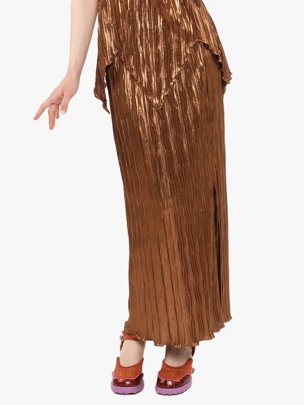 Anna Sui Pleats Maxi Skirt High waisted P XS Metallic Bronze Pleated Glam